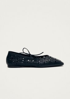 Women's Sway Slit Black Leather Ballet Flats