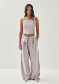 Women's Moca Linen Brown Trousers