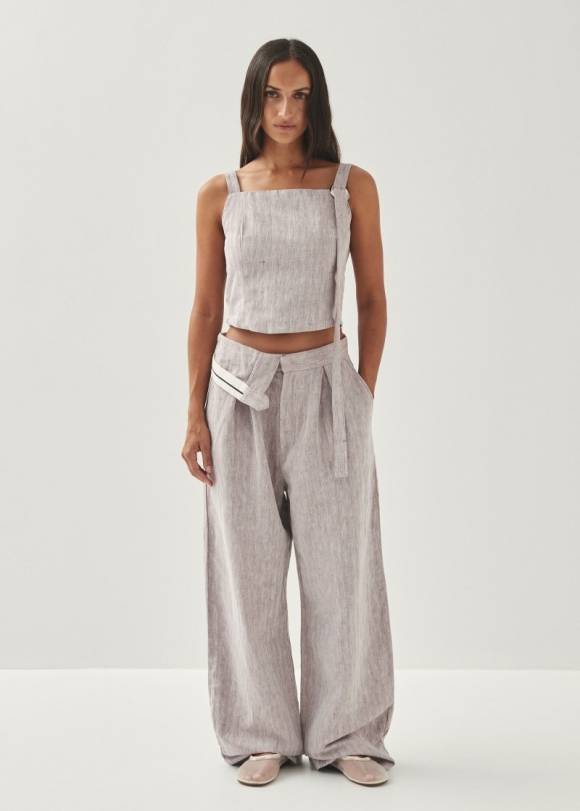Women's Moca Linen Brown Trousers