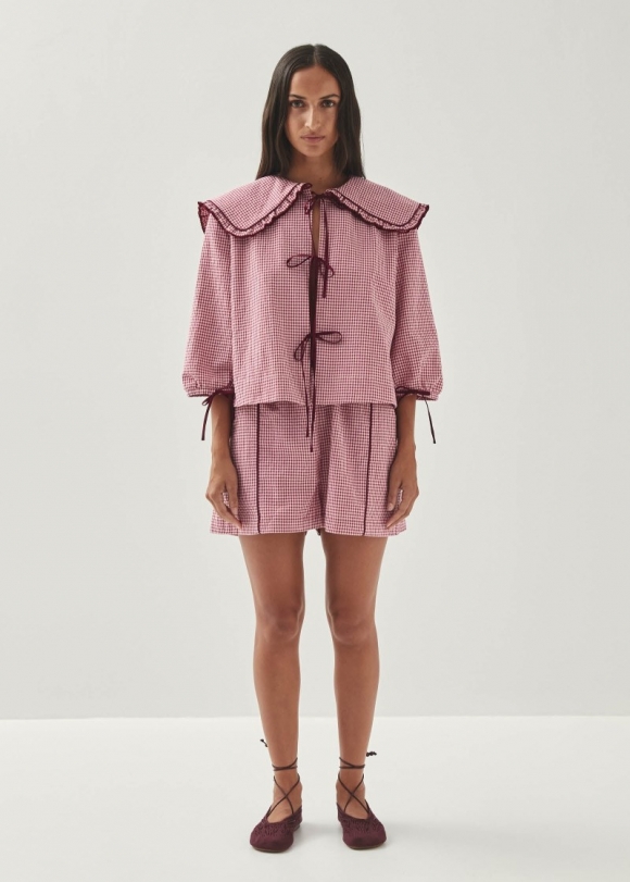 Women's Airi Checks Burgundy Blouse