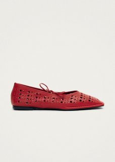 Women's Sway Slit Red Leather Ballet Flats