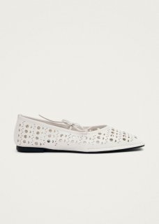 Women's Sway Slit White Leather Ballet Flats