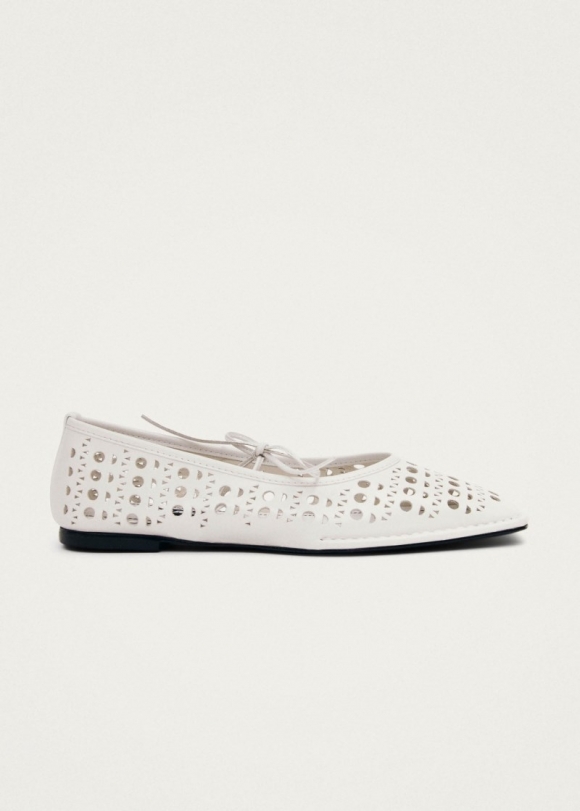 Women's Sway Slit White Leather Ballet Flats