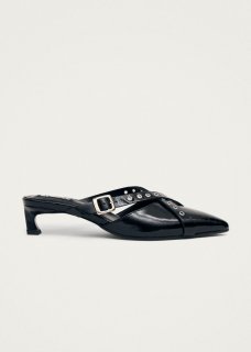 Women's Zyra Onix Black Leather Mules