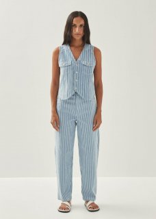 Women's Lorenza Stripes Blue White Denim Trousers
