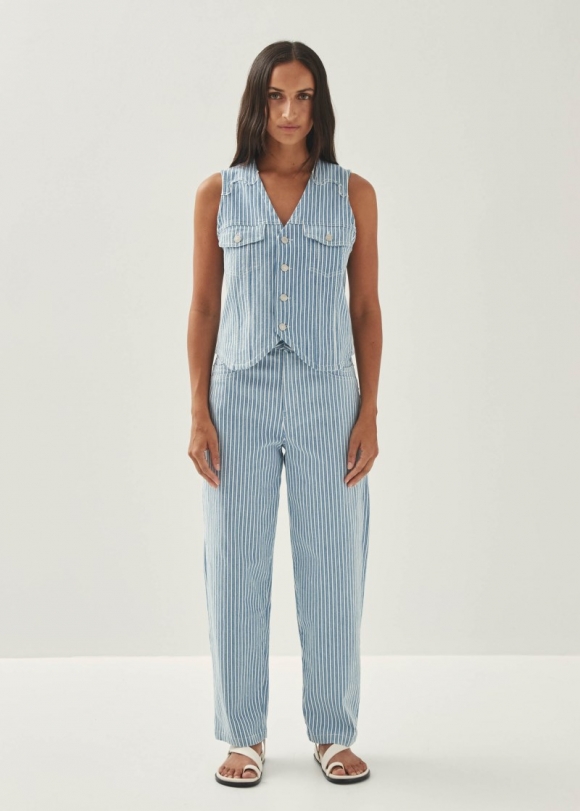 Women's Lorenza Stripes Blue White Denim Trousers