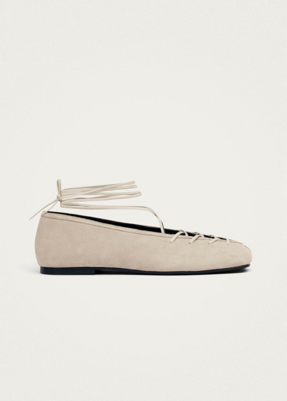 Women's Bumi Suede Cream Leather Ballet Flats