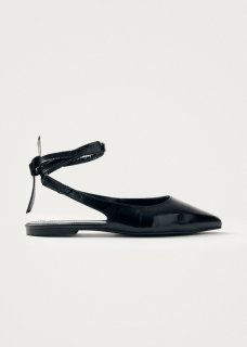 Women's Ribbon Onix Black Leather Ballet Flats