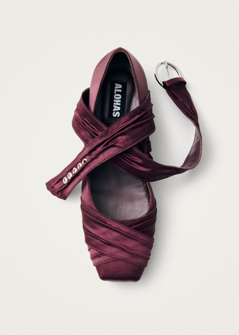 Women's Volant Silky Burgundy Ballet Flats