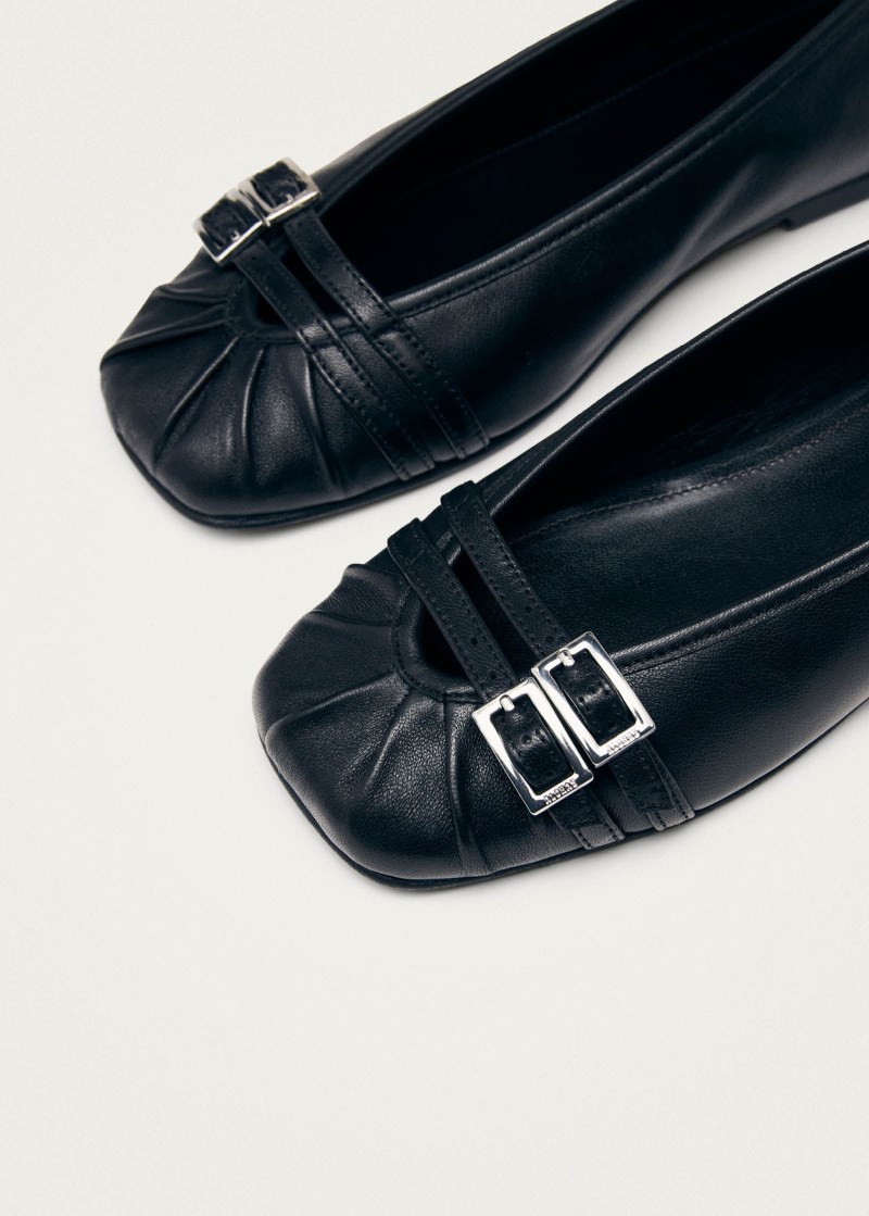 Women's Cendana Black Leather Ballet Flats