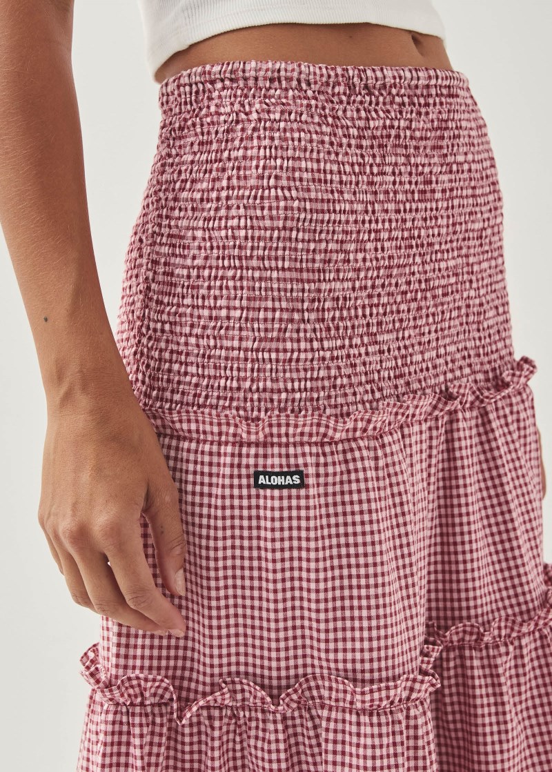 Women's Atenea Checks Burgundy Skirt