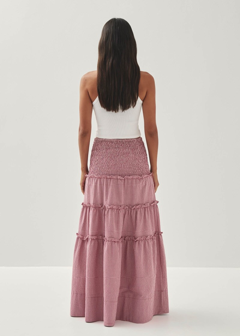 Women's Atenea Checks Burgundy Skirt