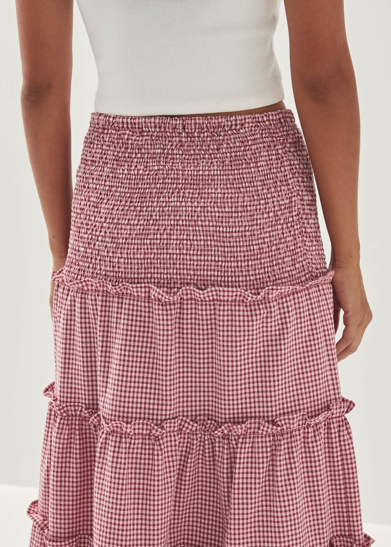 Women's Atenea Checks Burgundy Skirt