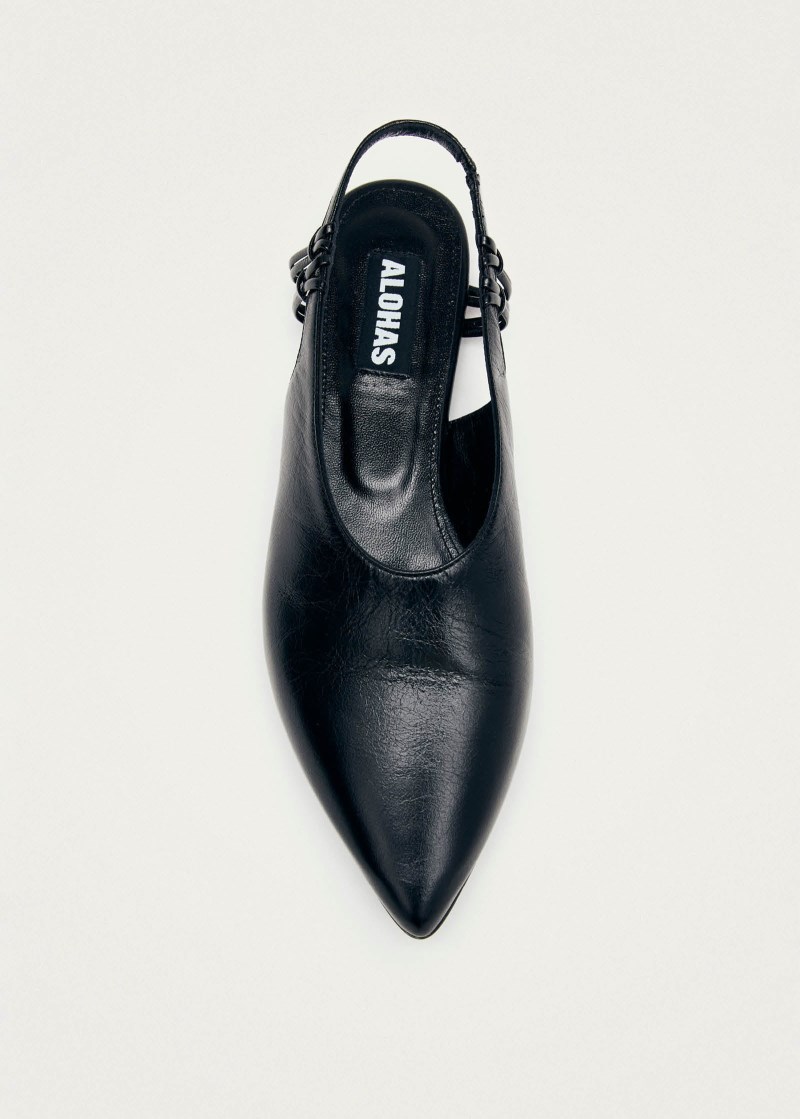 Women's Mandy Black Leather Ballet Flats