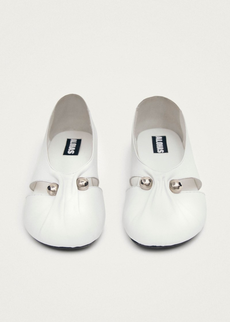 Women's Ravena White Leather Ballet Flats