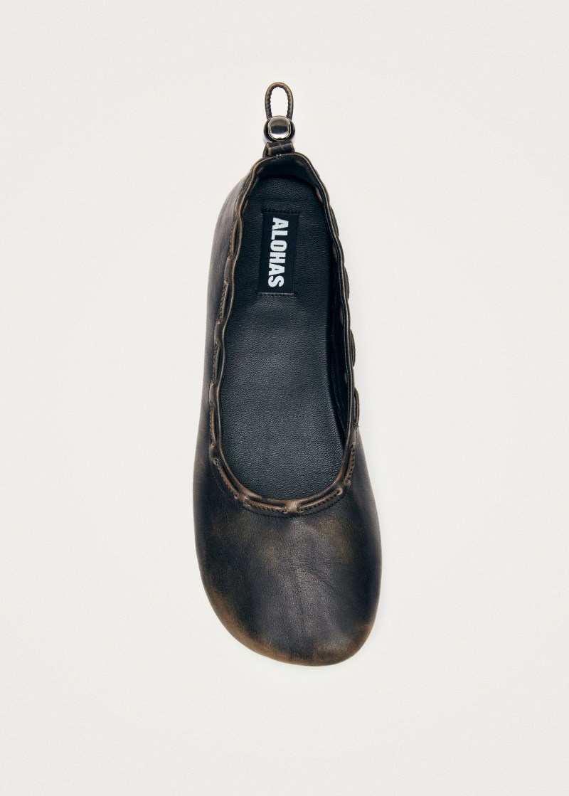Women's Gill Brushed Brown Leather Ballet Flats