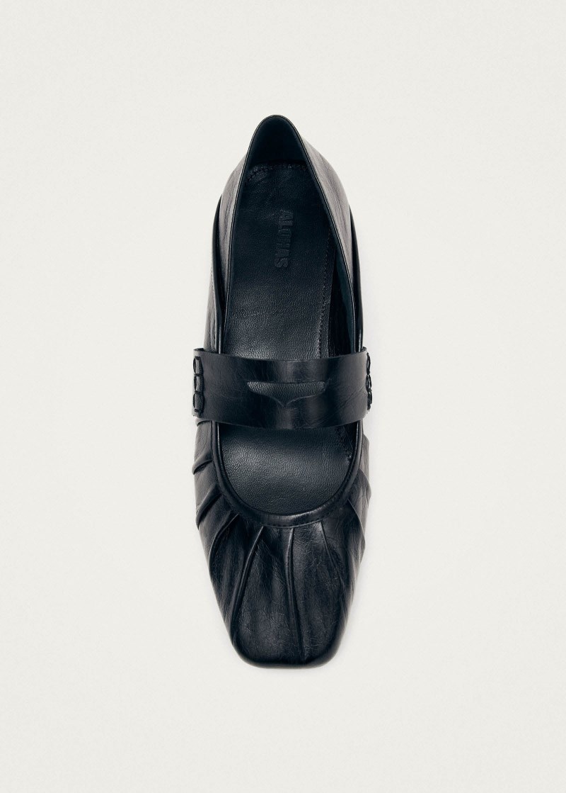 Women's Bargo Black Leather Ballet Flats