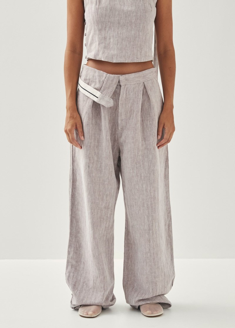 Women's Moca Linen Brown Trousers
