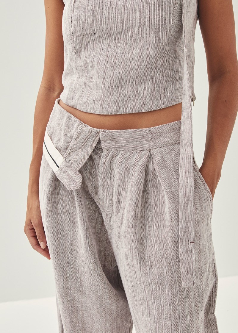 Women's Moca Linen Brown Trousers