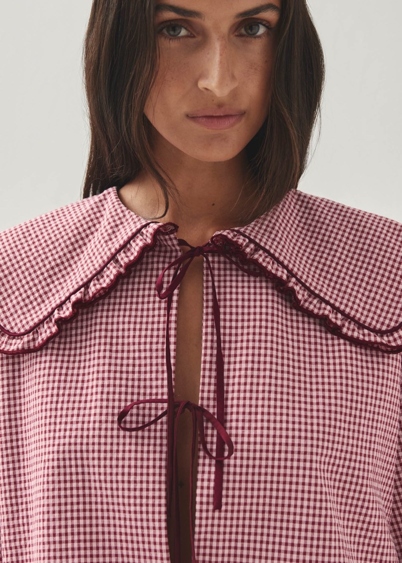 Women's Airi Checks Burgundy Blouse