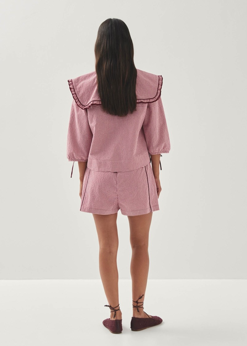 Women's Airi Checks Burgundy Blouse