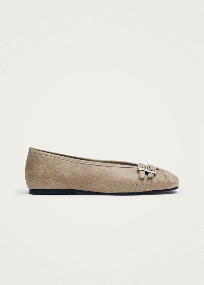 Women's Cendana Vintage Grey Leather Ballet Flats