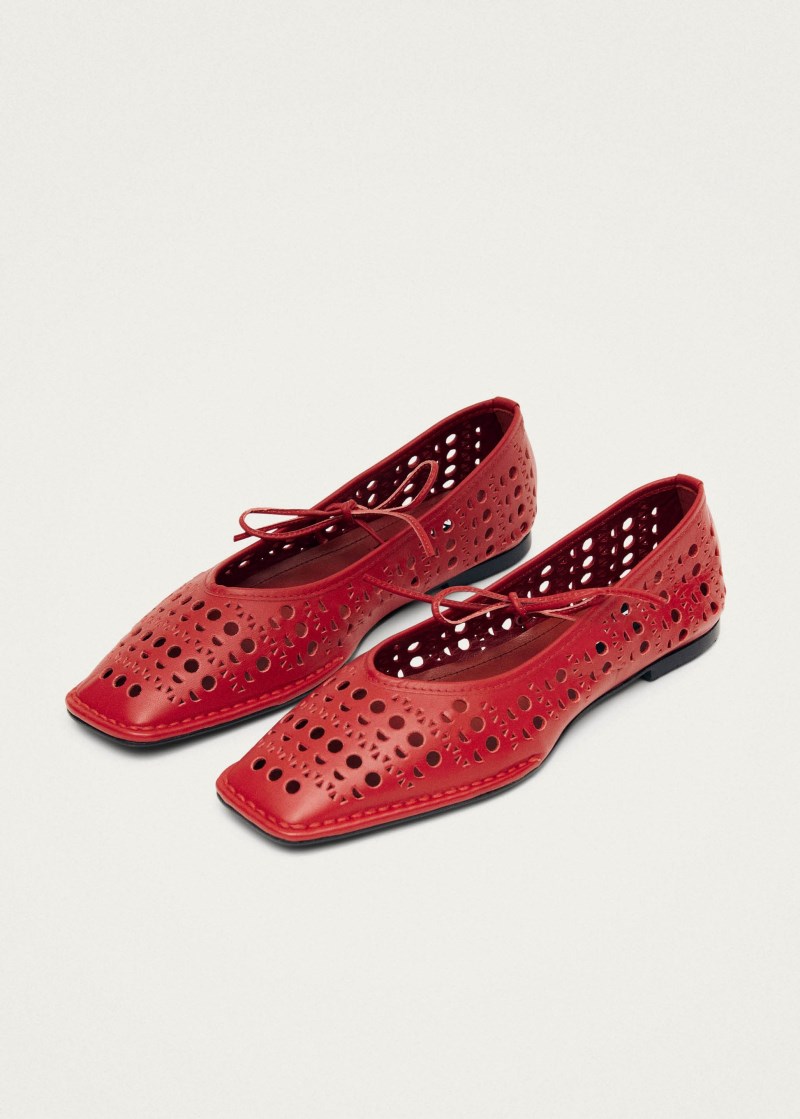 Women's Sway Slit Red Leather Ballet Flats