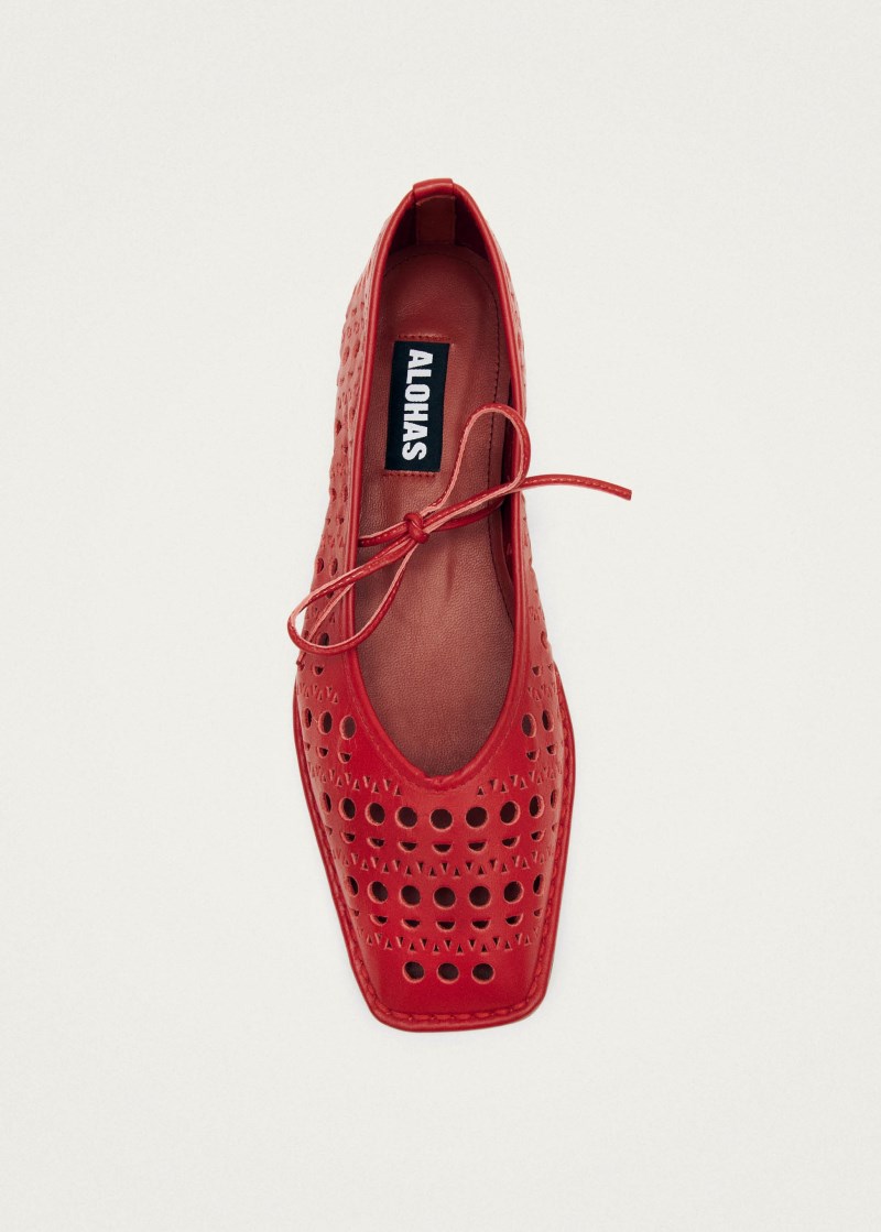 Women's Sway Slit Red Leather Ballet Flats