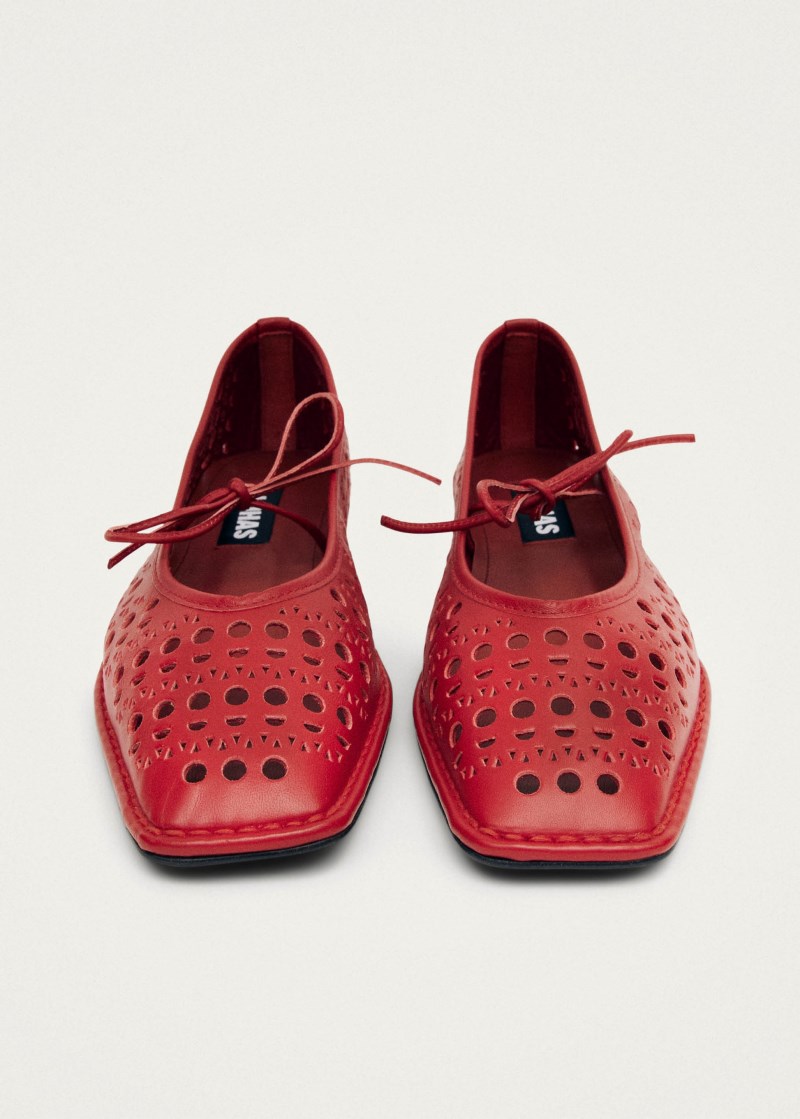 Women's Sway Slit Red Leather Ballet Flats