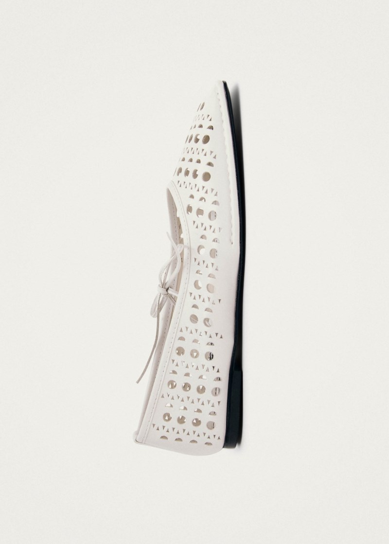 Women's Sway Slit White Leather Ballet Flats