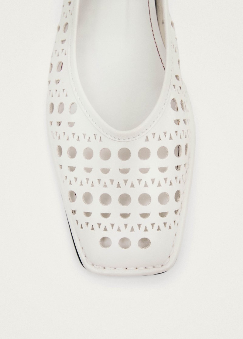 Women's Sway Slit White Leather Ballet Flats
