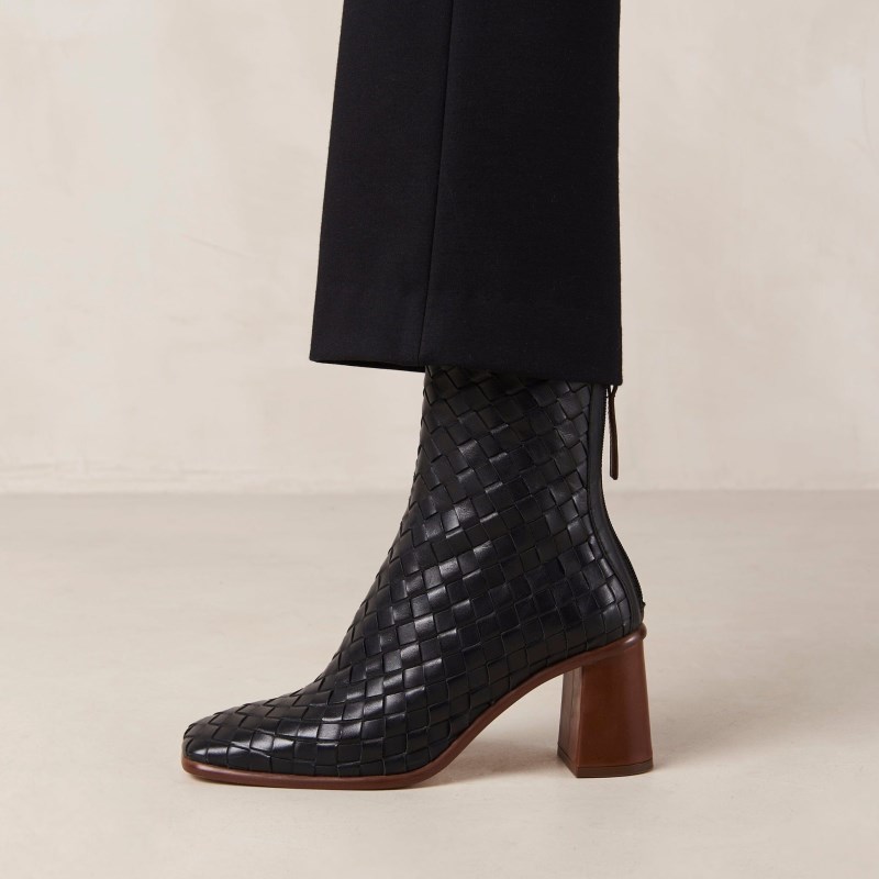 Women's West Braided Black Leather Ankle Boots