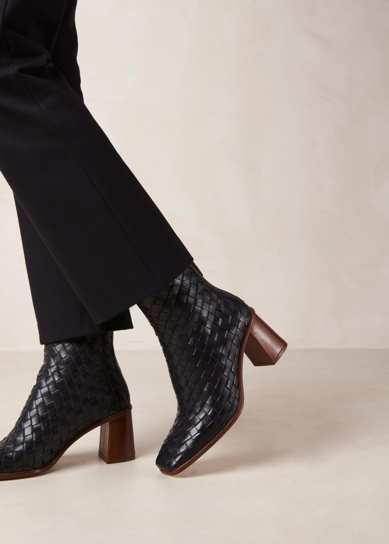 Women's West Braided Black Leather Ankle Boots