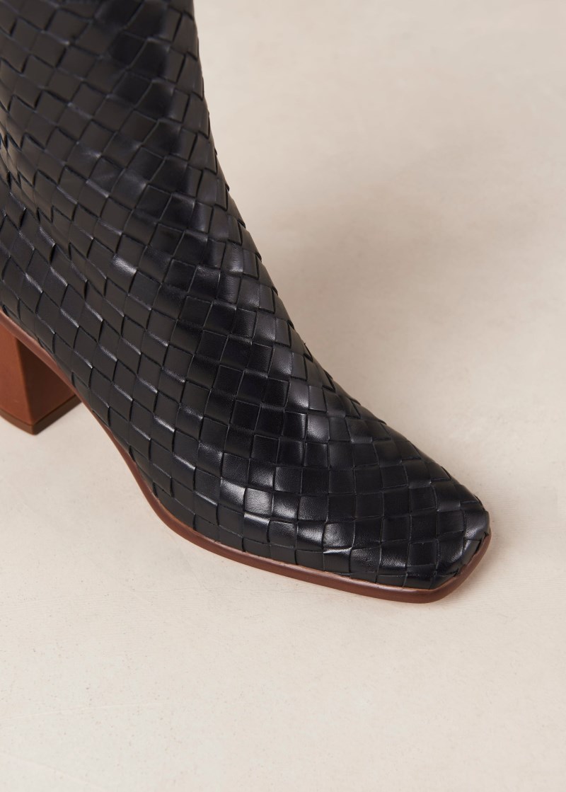 Women's West Braided Black Leather Ankle Boots