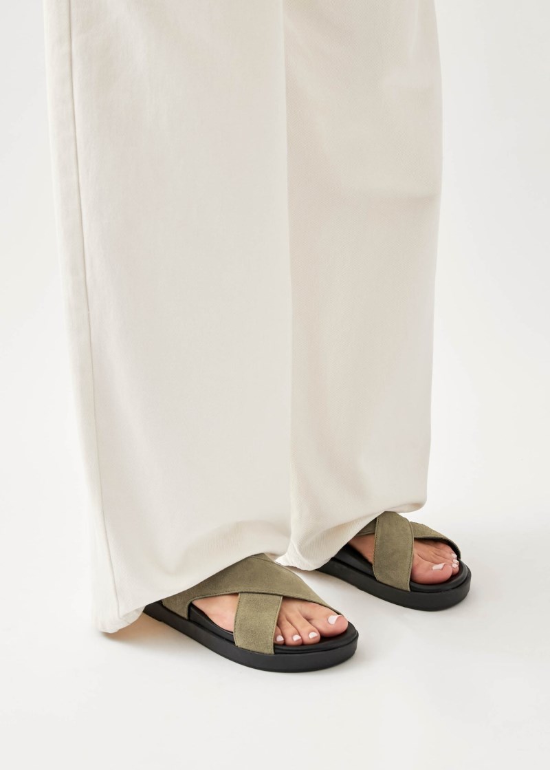 Women's Nico Suede Khaki Leather Sandals