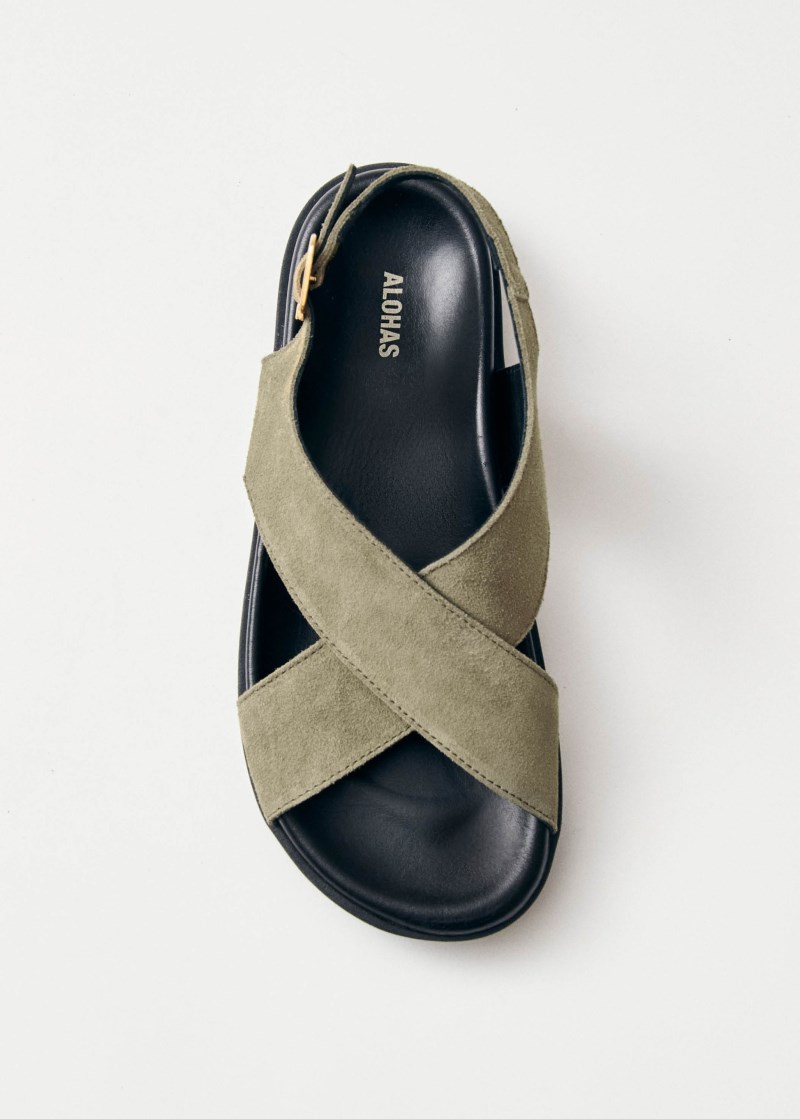 Women's Nico Suede Khaki Leather Sandals