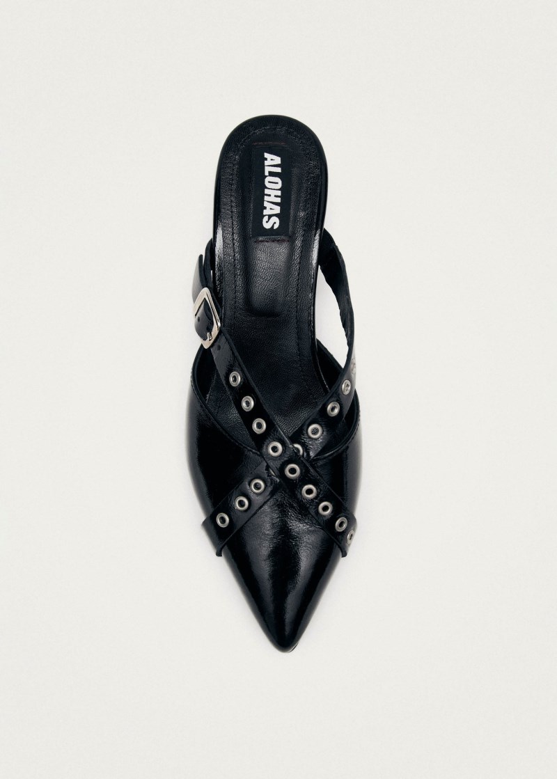 Women's Zyra Onix Black Leather Mules