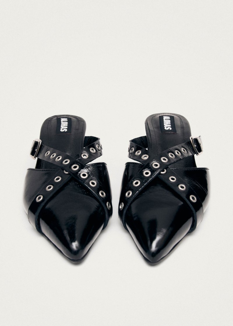 Women's Zyra Onix Black Leather Mules