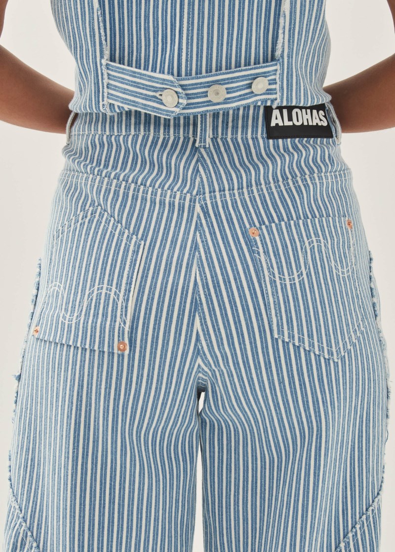 Women's Lorenza Stripes Blue White Denim Trousers