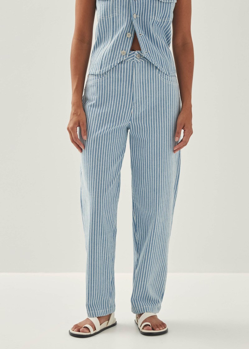 Women's Lorenza Stripes Blue White Denim Trousers