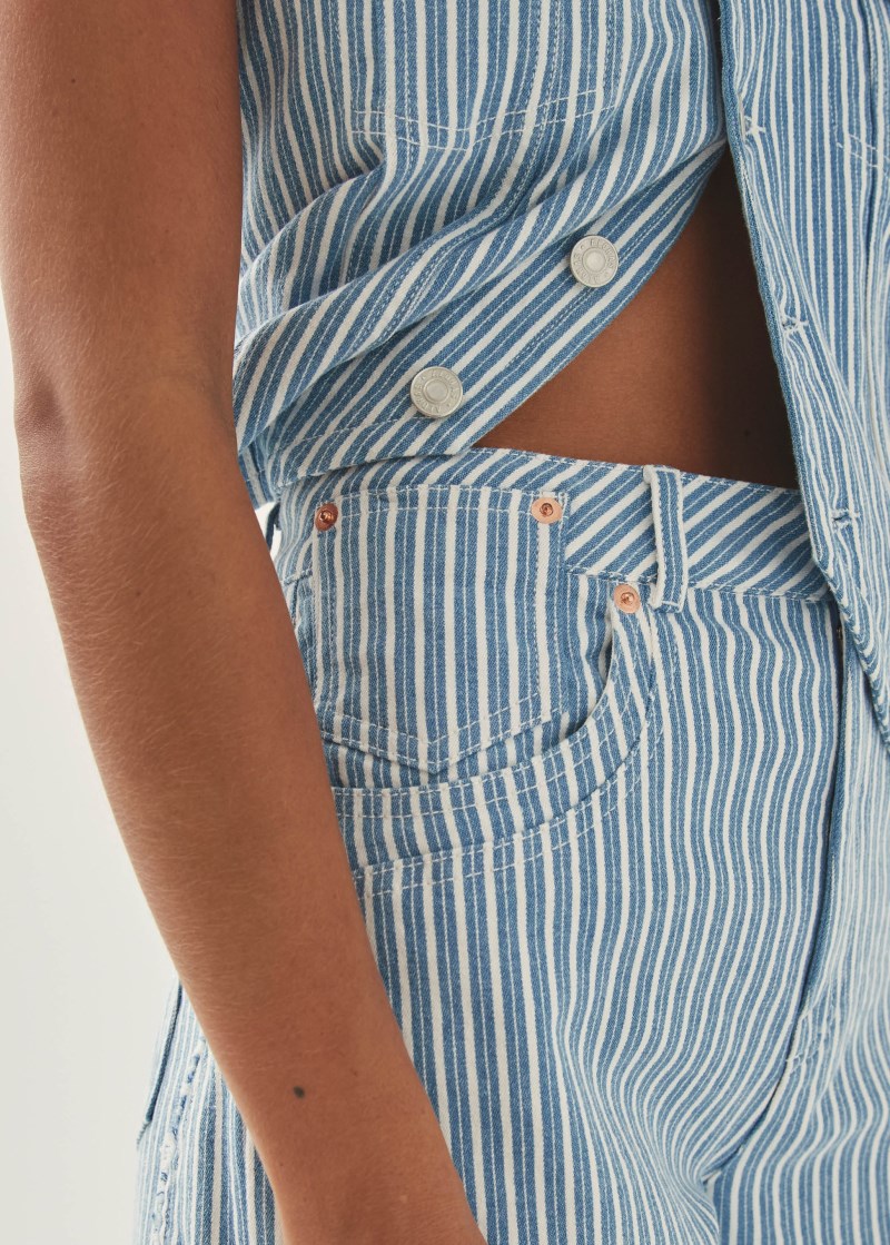 Women's Lorenza Stripes Blue White Denim Trousers