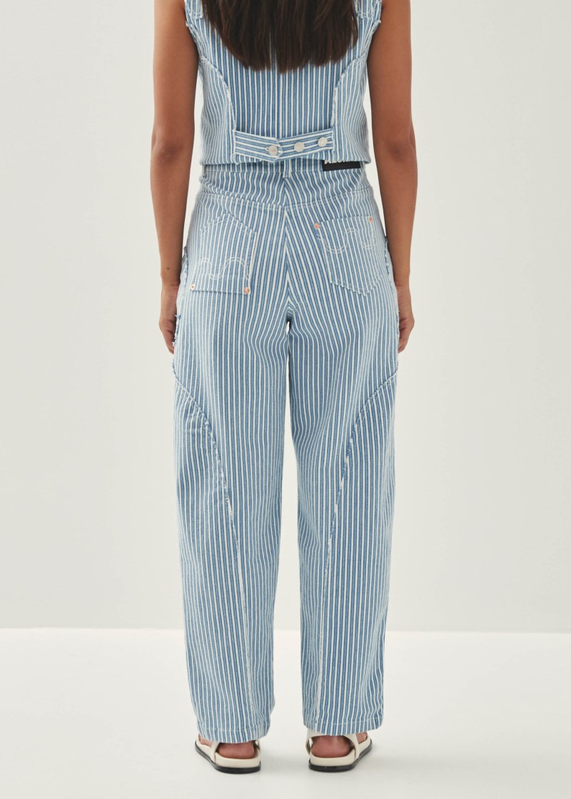 Women's Lorenza Stripes Blue White Denim Trousers
