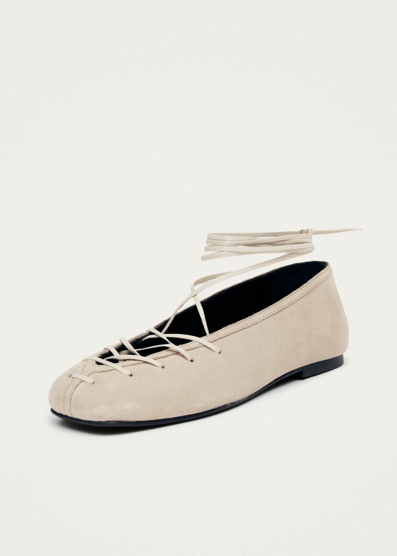 Women's Bumi Suede Cream Leather Ballet Flats
