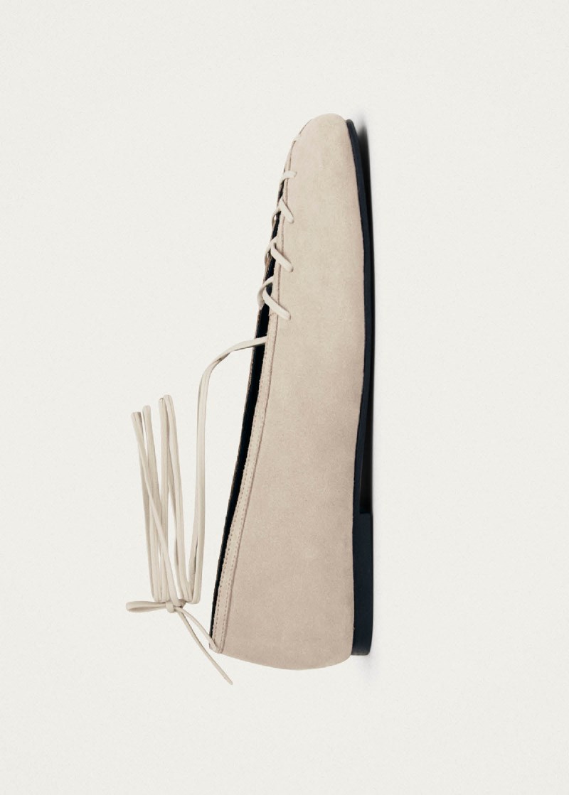 Women's Bumi Suede Cream Leather Ballet Flats