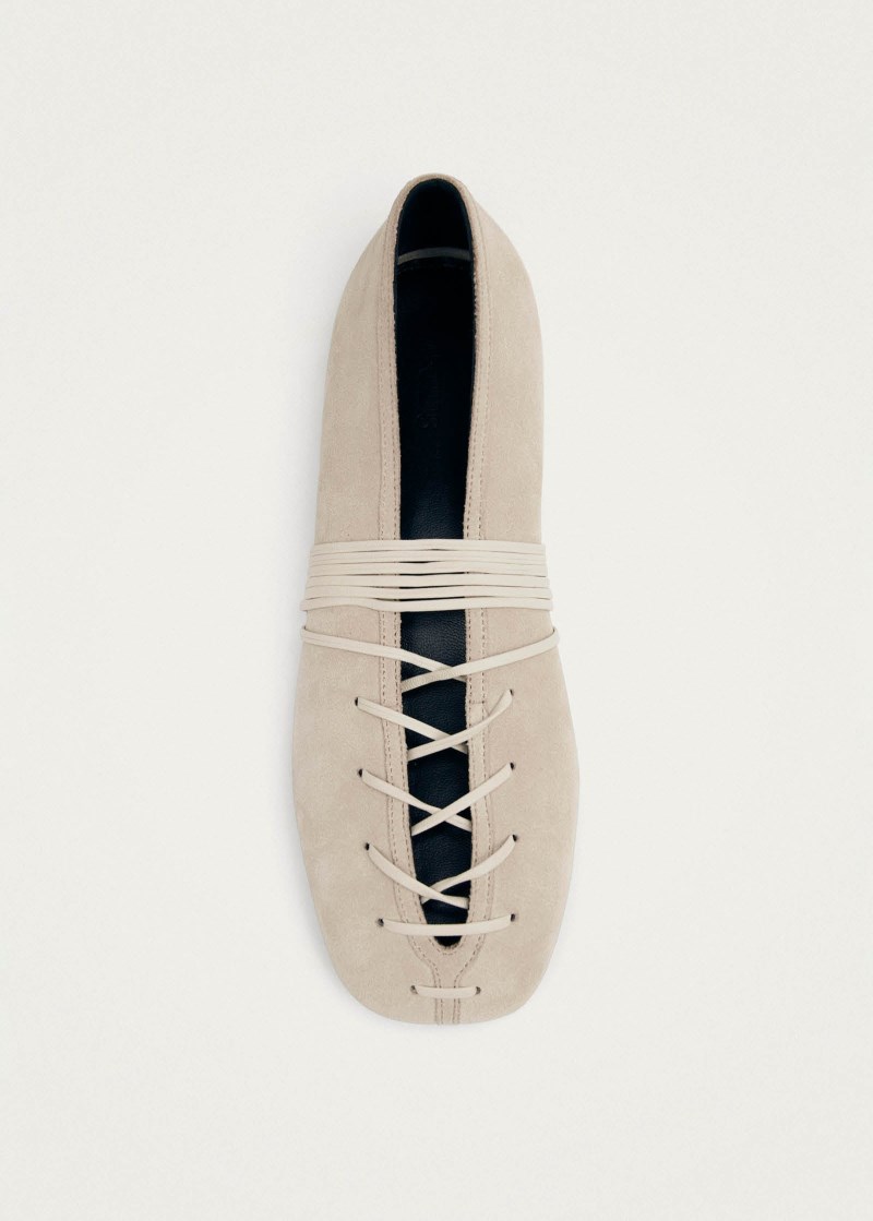 Women's Bumi Suede Cream Leather Ballet Flats