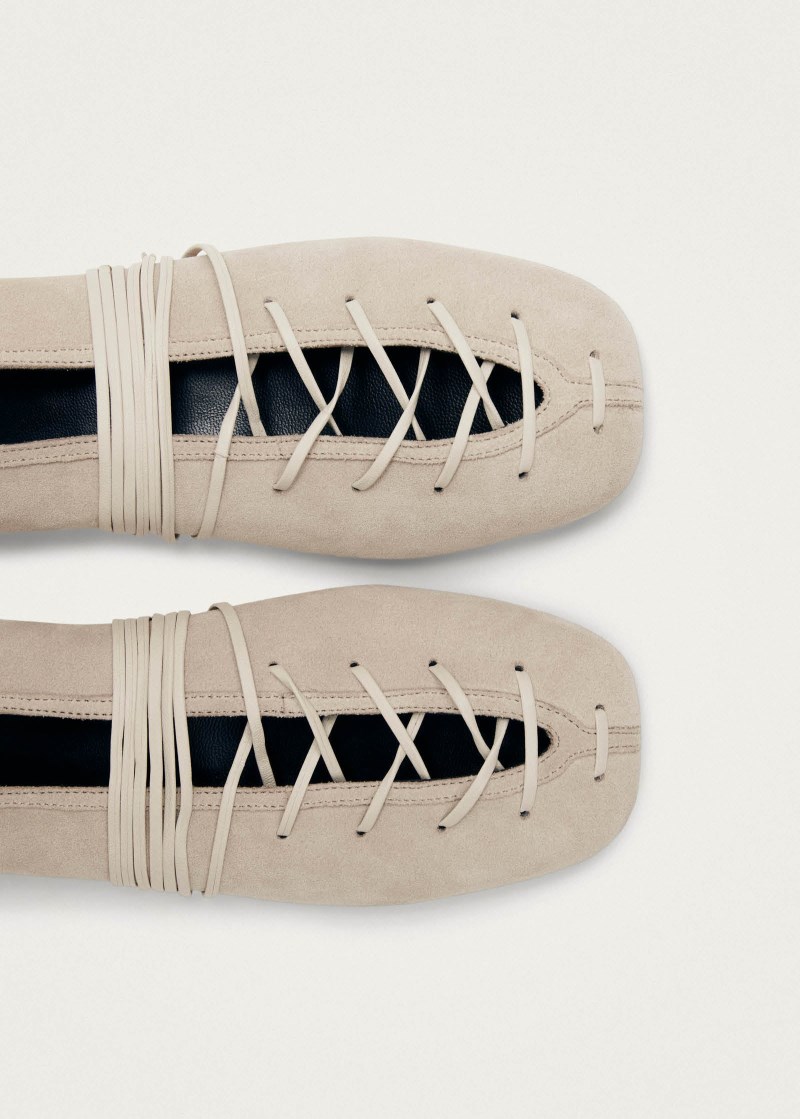 Women's Bumi Suede Cream Leather Ballet Flats