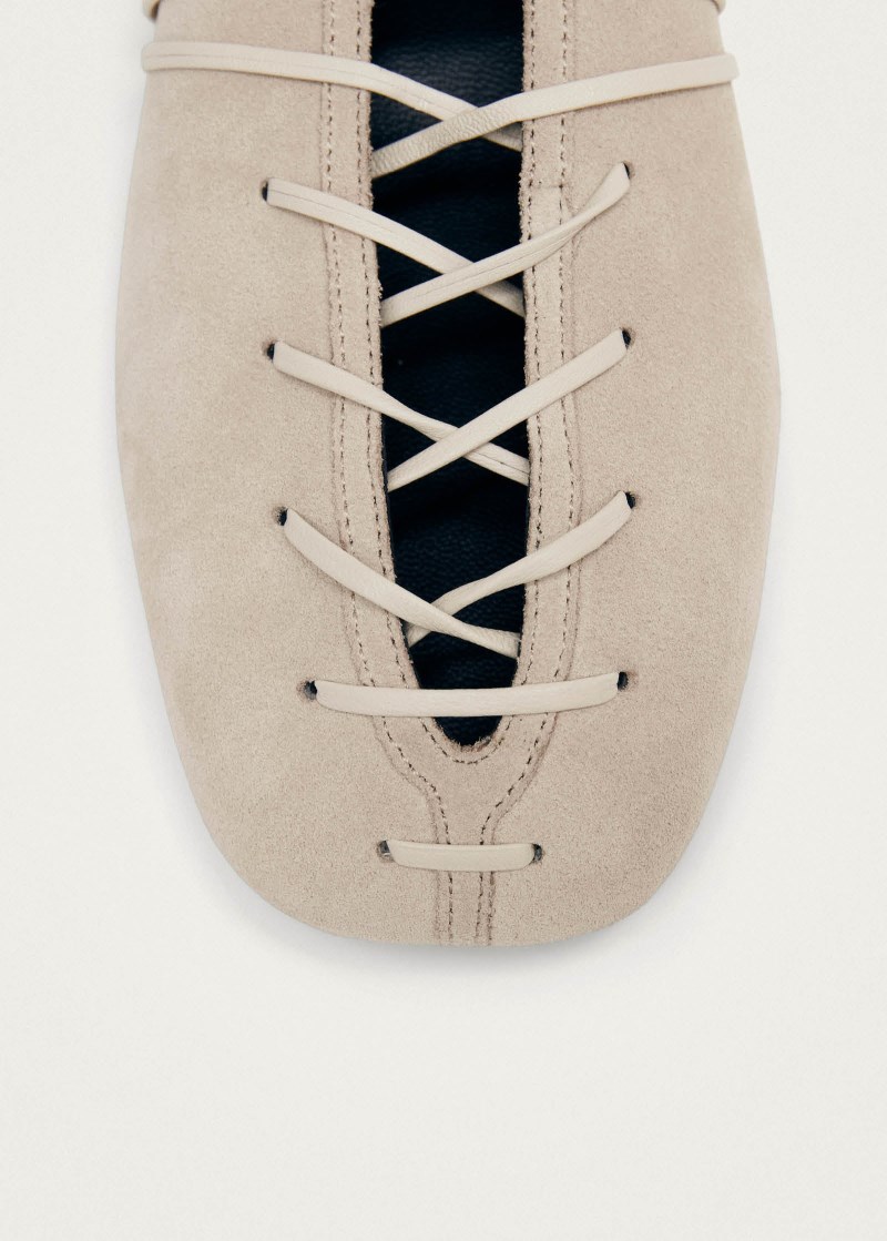 Women's Bumi Suede Cream Leather Ballet Flats
