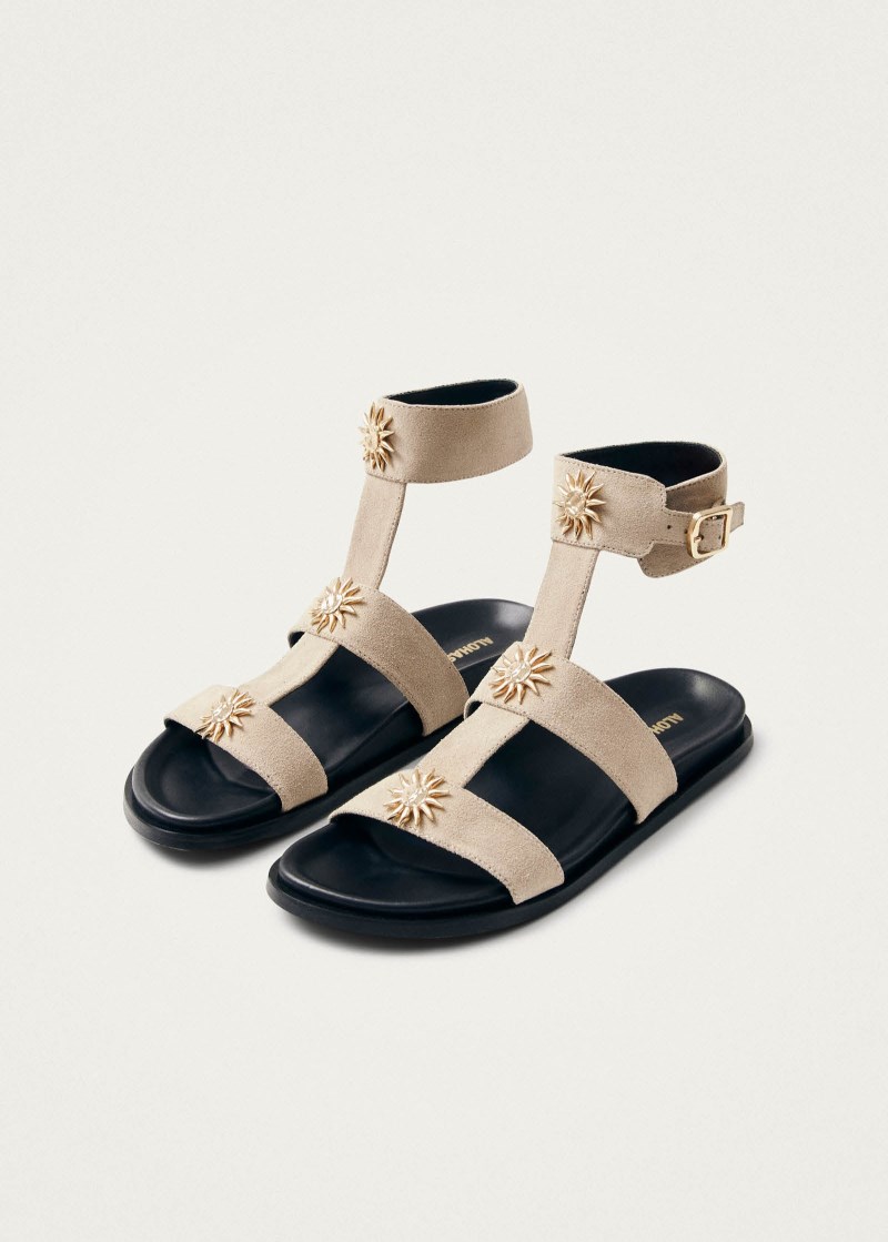 Women's Clarisa Suede Cream Leather Sandals
