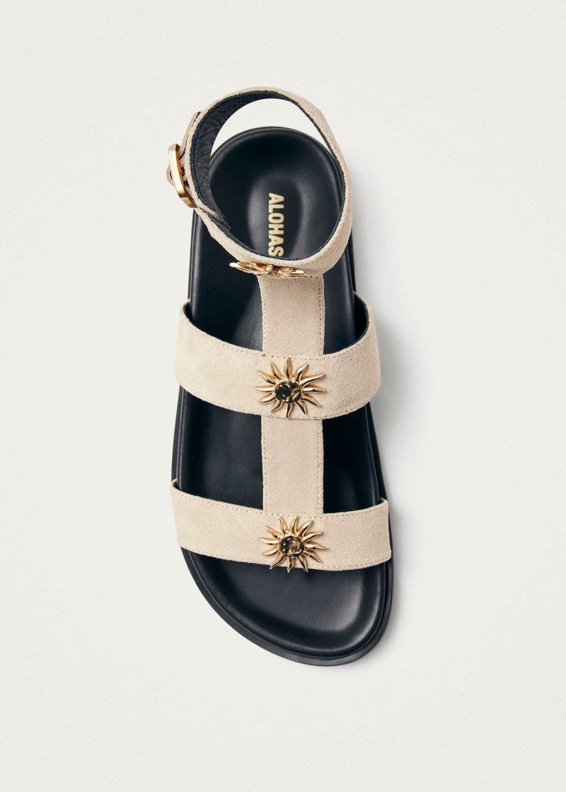 Women's Clarisa Suede Cream Leather Sandals