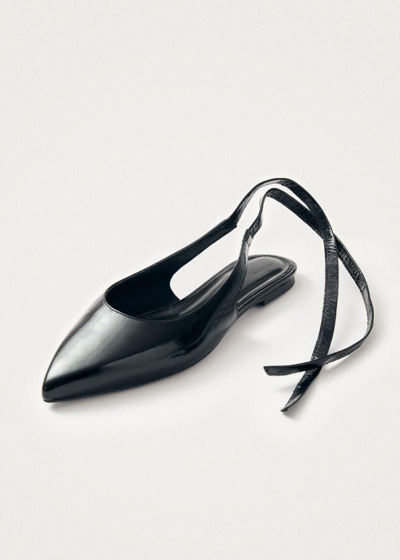 Women's Ribbon Onix Black Leather Ballet Flats